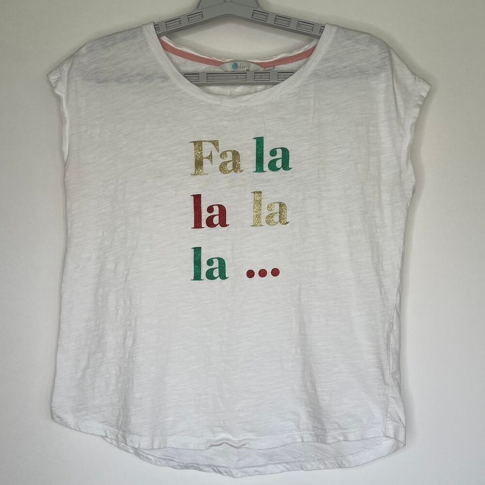 Boden Women Size Small White Fa La La La La T-Shirt